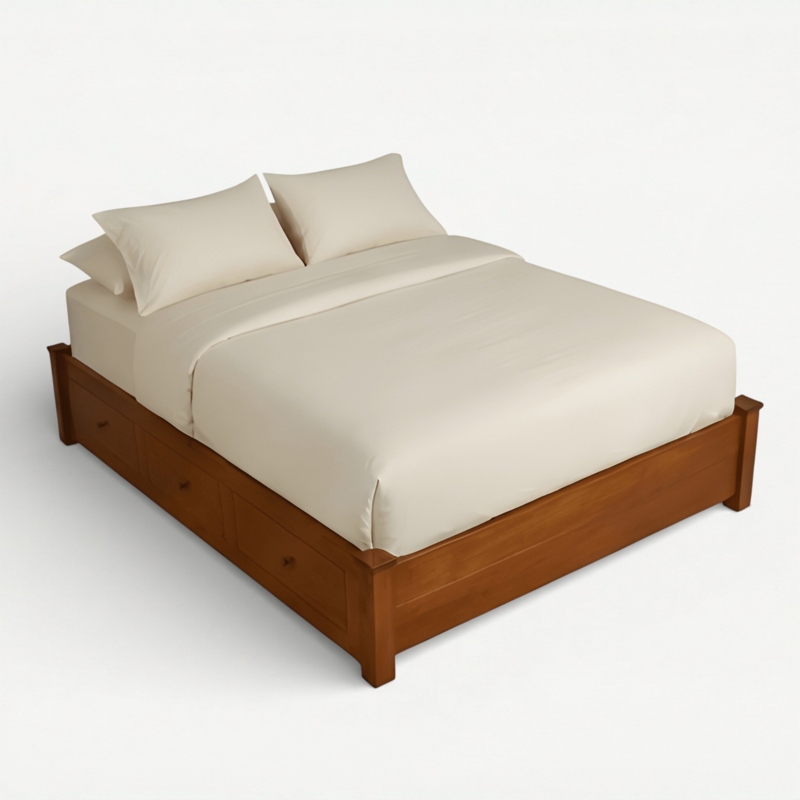 Platform Bed Dark Wood Storage Drawers Paneled Headboard Craftsman