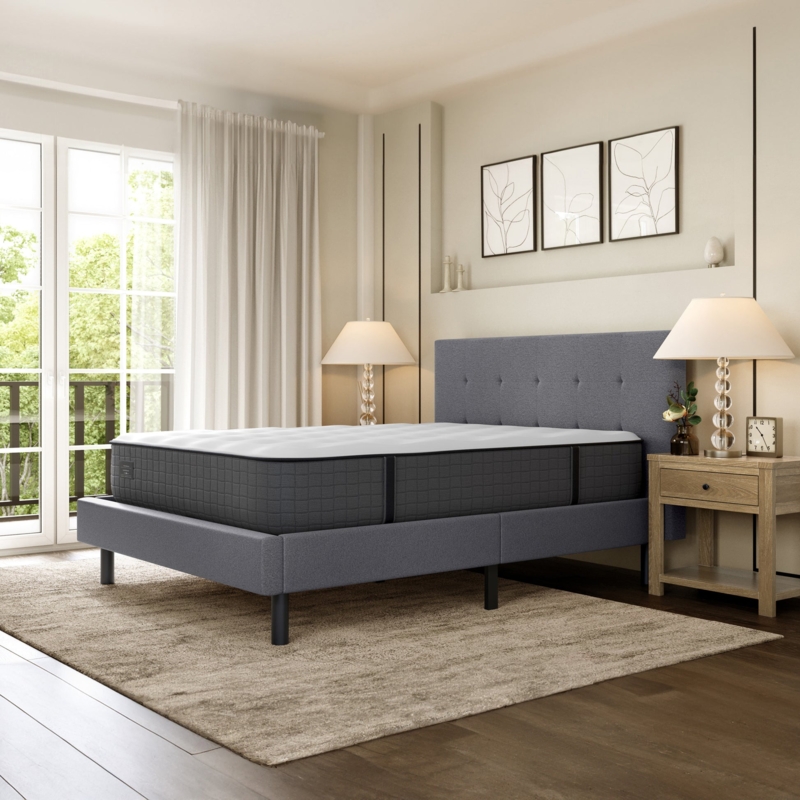 Platform Bed, Diamond Tufting, Winged Headboard, Gray Upholstery Styling