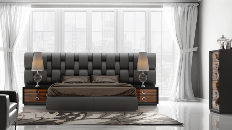 Platform Bed Extra Wide Headboard Charcoal Leather-Like Luxury Style