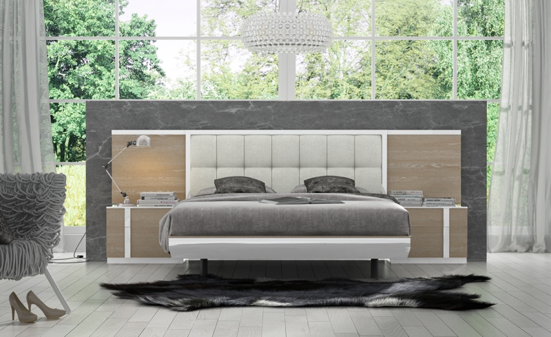 Platform Bed Extra Wide Horizontal Split Panel Headboard