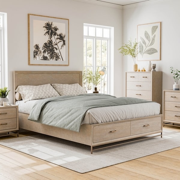 Platform Bed Footboard Drawers Espresso Finish Paneled Headboard
