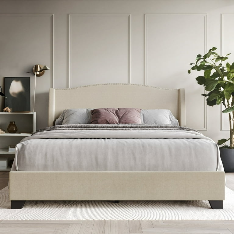 Platform Bed Footboard Storage Drawers Button Tufting Wingback Style