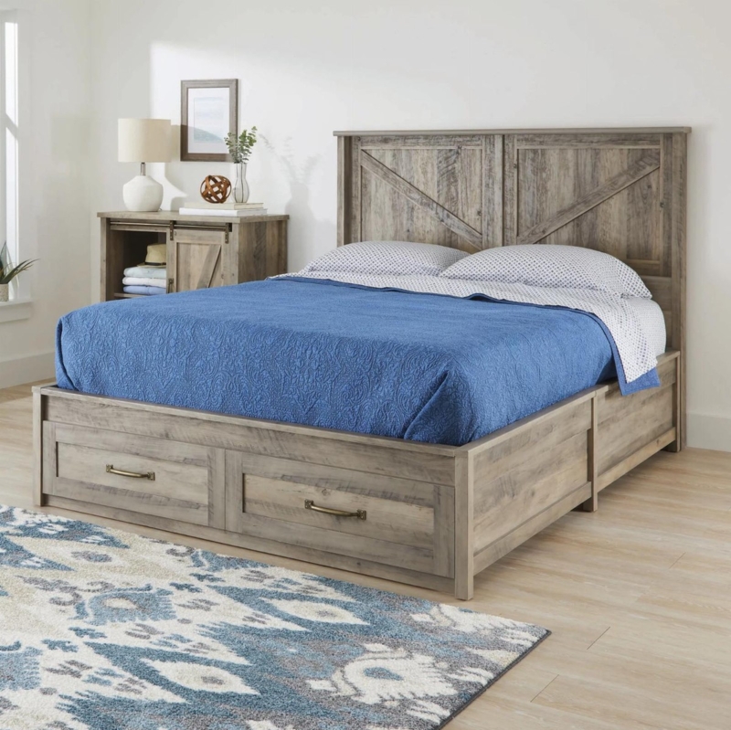 Platform Bed Footboard Storage Paneled Headboard, Low Profile