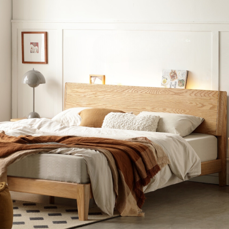 Platform Bed Frame Integrated LED Lighting Natural Oak Scandi Style