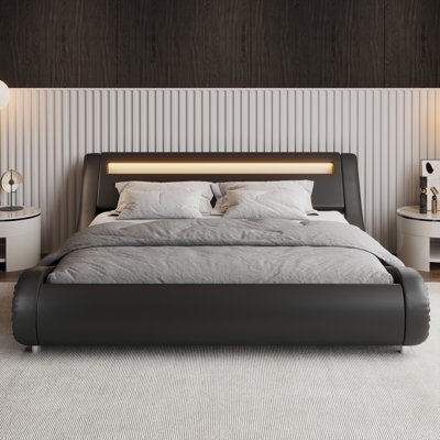Platform Bed Futuristic Integrated LED Lighting Winged