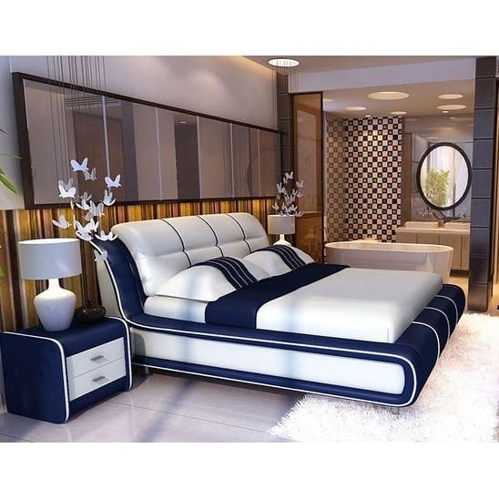 Platform Bed Grey Extended Headboard Integrated Nightstands