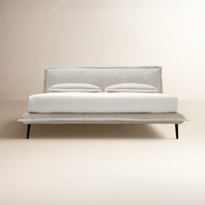 Platform Bed Grey Upholstered Vertical Channeling Oversized Frame