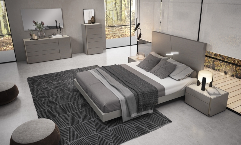 Platform Bed Grey Upholstered Winged Headboard Modern Contemporary Set