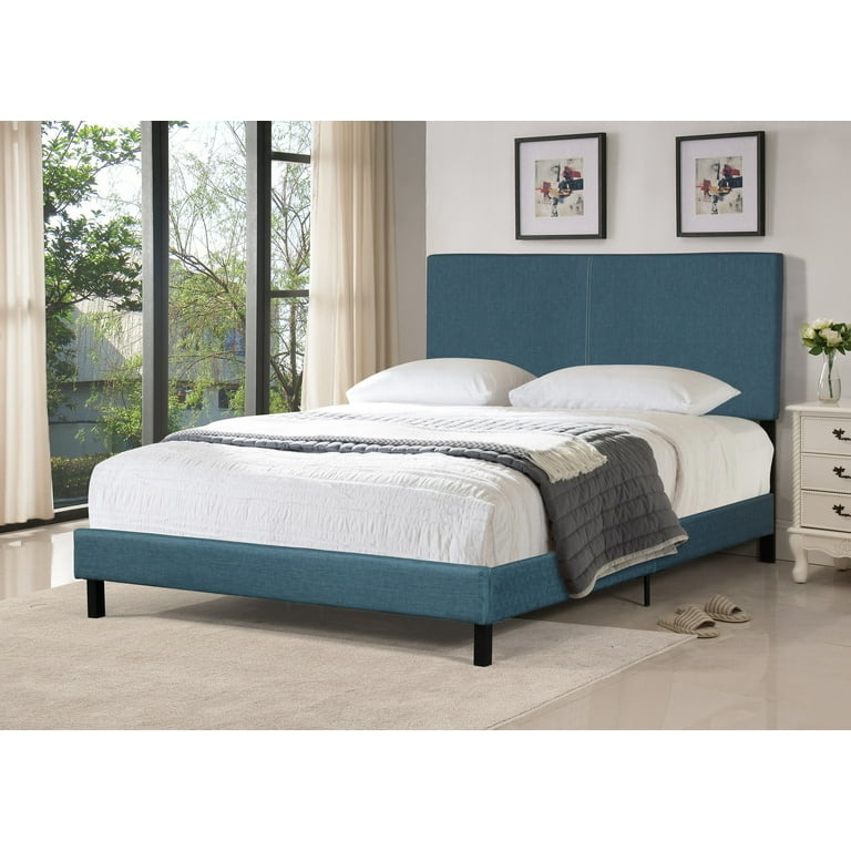 Platform Bed in Light Gray with Vertical Channel Tufting
