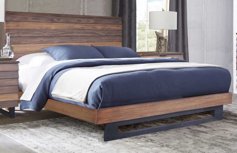 Platform Bed Industrial Modern Rustic Warm Brown Horizontal Slats