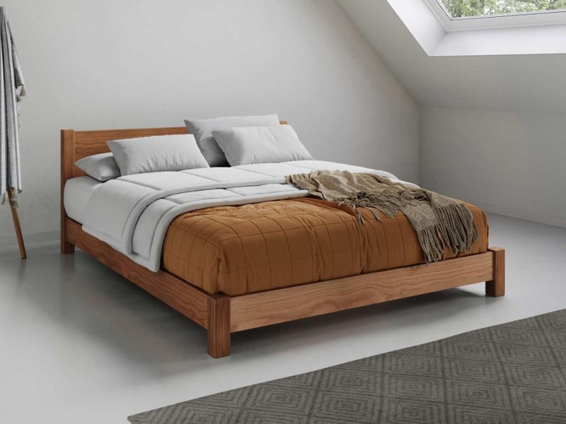 Platform Bed Low Profile in Warm Cinnamon Finish Minimalist Zen Design