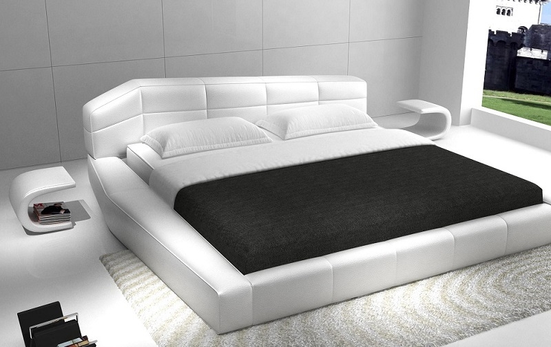 Platform Bed: Low Profile Upholstered Bed with Grid Tufted Headboard