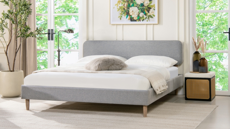 Platform Bed Low Profile Vertical Channel Tufted Fabric