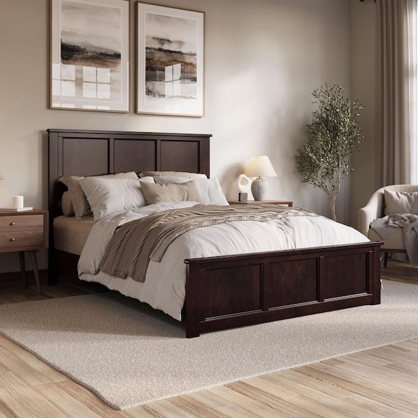 Platform Bed Minimalist Low Profile Footboard Slatted Headboard Matte