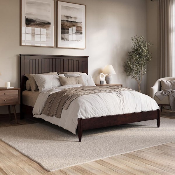 Platform Bed Minimalist Low Profile Silhouette Vertical Slat Headboard