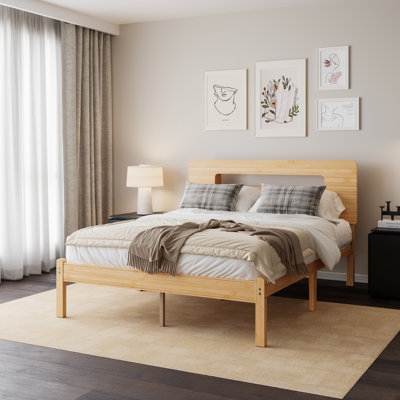 Platform Bed Mixed Material Frame Mid-Century Modern Tall Clearance