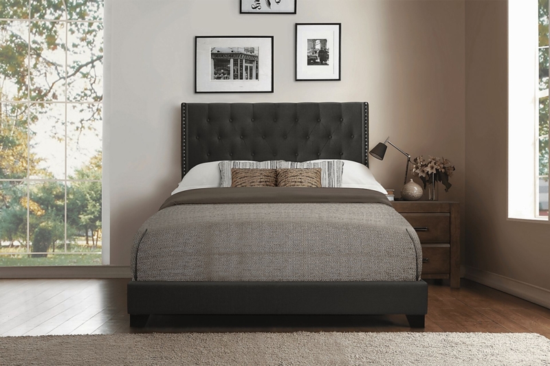 Platform Bed Modern Tall Rectangular Channel Tufted Headboard