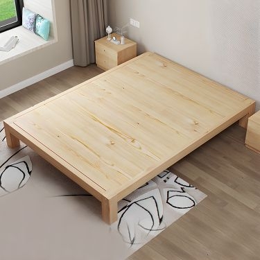 Platform Bed Off-White Upholstered Tapered Wood Legs High Clearance