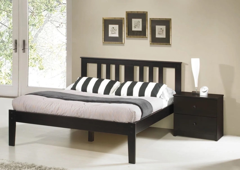 Platform Bed Open Slats Transitional Mission Design Semi Gloss Dark Finish