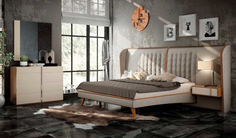 Platform Bed Oversized Headboard Cream Upholstered Low Profile Frame