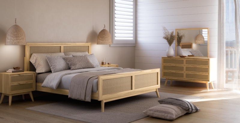 Platform Bed Oversized Upholstered Headboard. Scandi Style Bed with Bench.
