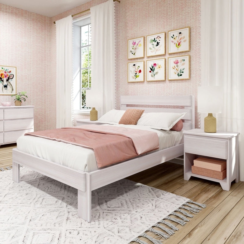 Platform Bed Plank Headboard Driftwood Finish, Modern Driftwood Bed