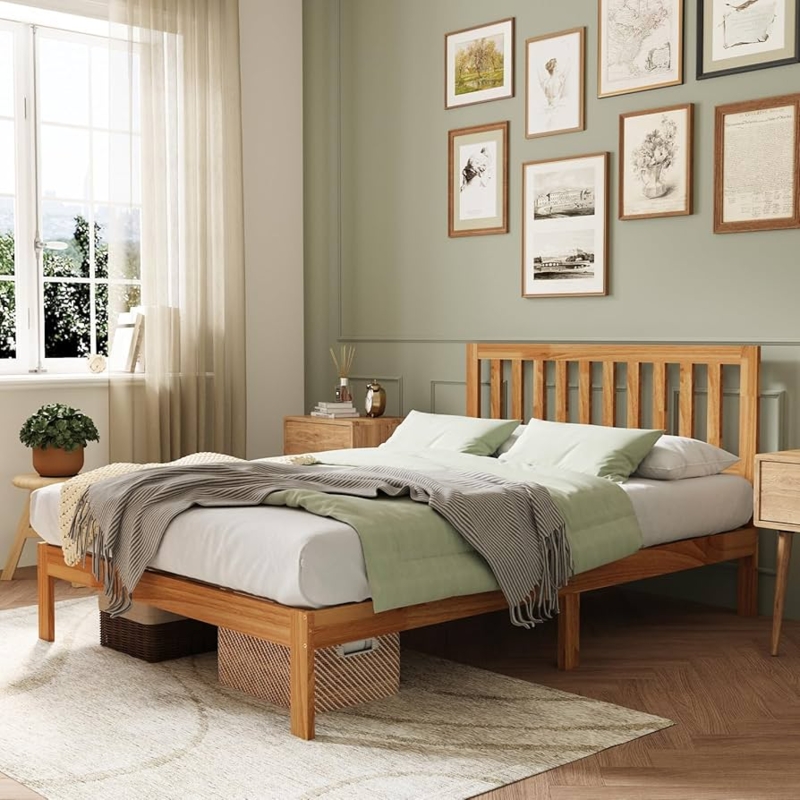 Platform Bed Rounded Headboard Mixed Material Frame Oak Bed Frame
