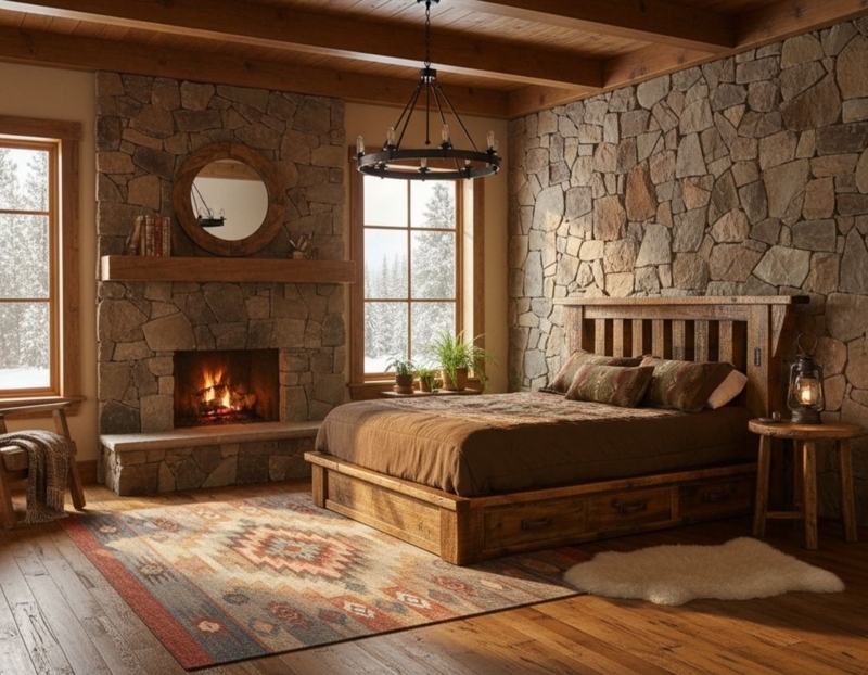 Platform Bed Rustic Storage Drawers Weathered Finish High Headboard