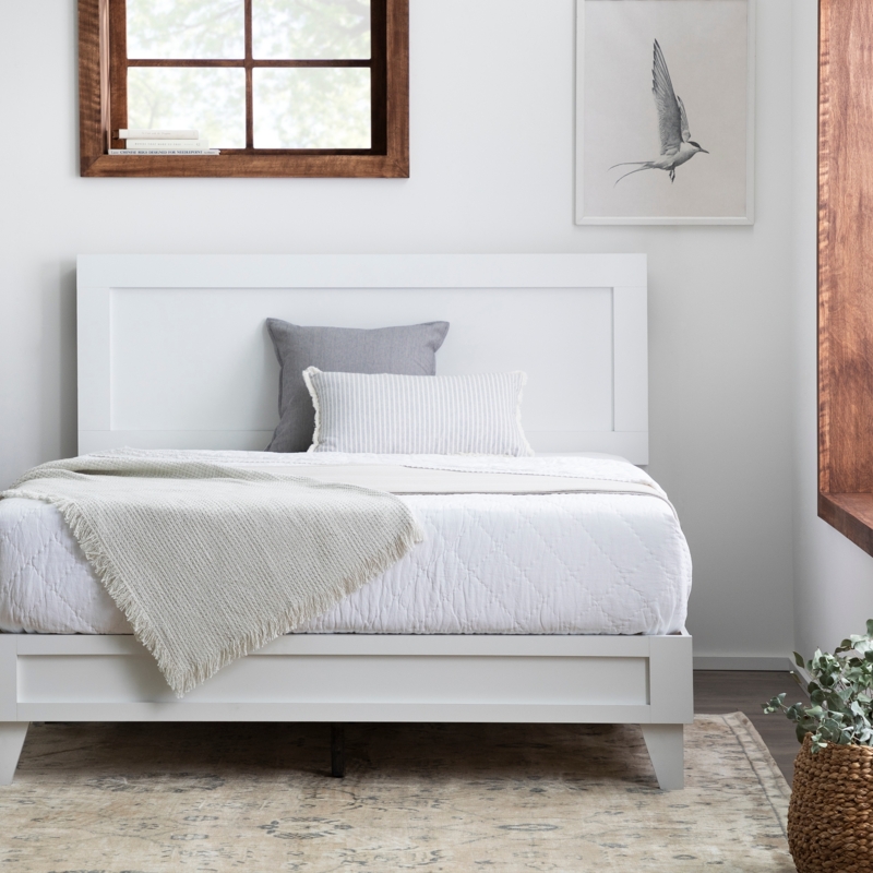 Platform Bed Shaker Style Headboard Crisp White Low Profile