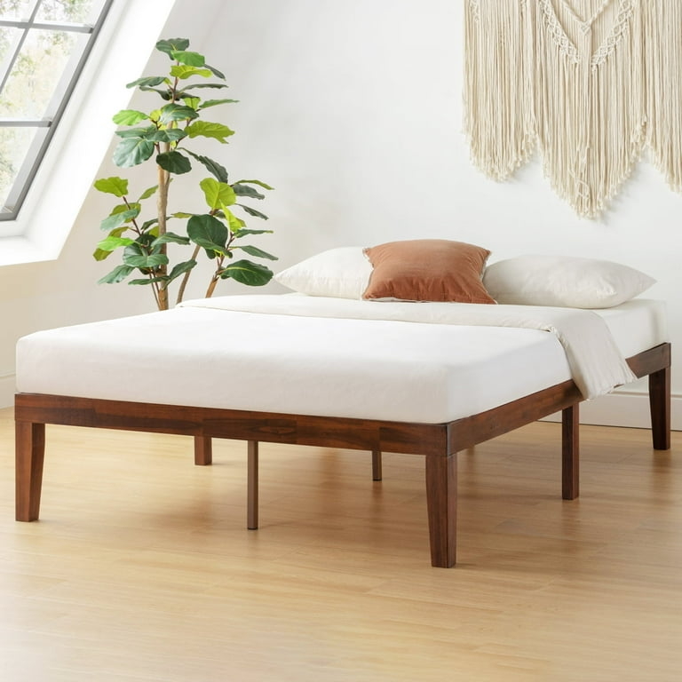 Platform Bed Slatted Base Mid Century Design Tapered Legs Clean Wood