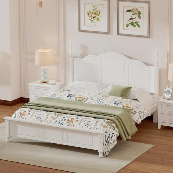 Platform Bed Spindle Headboard Tapered Legs Scandinavian Style