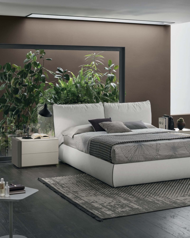 Platform Bed Split Cushion Headboard Charcoal Leather-Like Minimalist