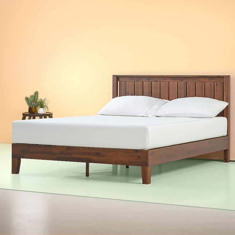 Platform Bed Square Legs Slatted Headboard Craftsman Sturdy Low Profile