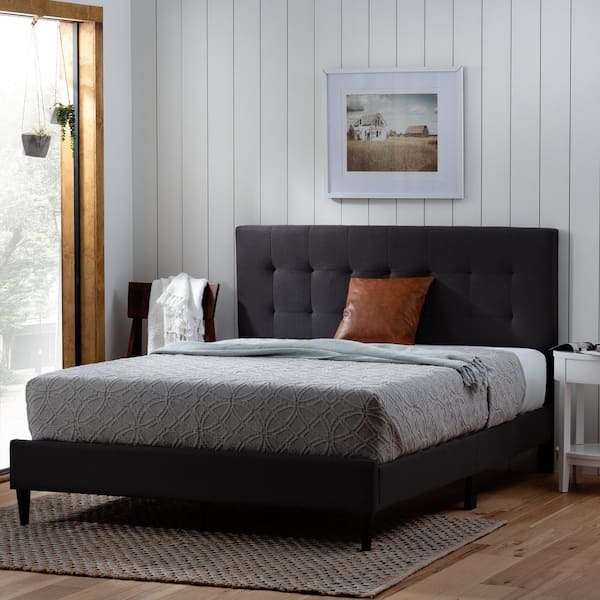 Platform Bed Square Tufting Low Profile Transitional Style