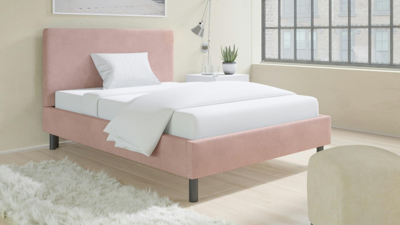 Platform Bed Tailored Headboard Blush Velvet Tall Rectangular Modern