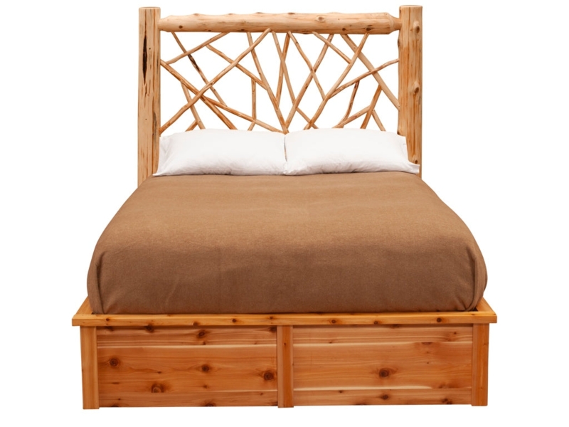 Platform Bed Twig Headboard Detail Natural Cedar Log Construction