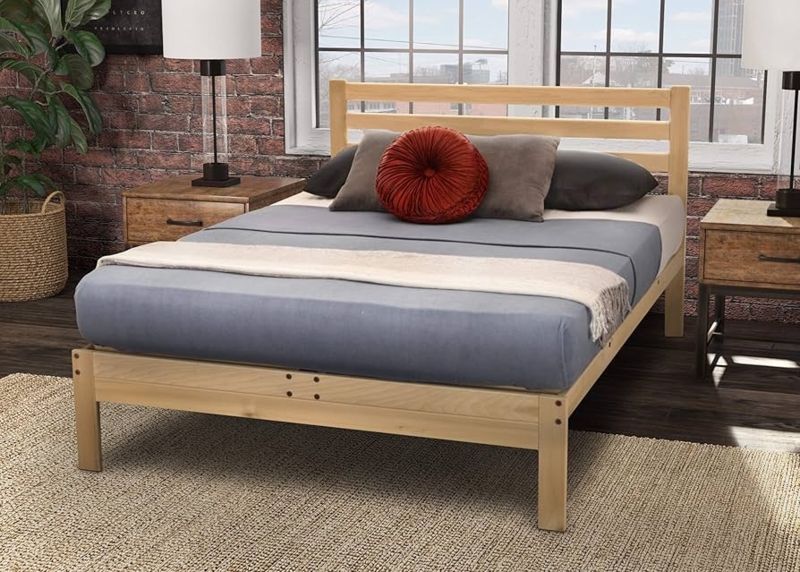 Platform Bed Twin XL Block Legs Slatted Headboard