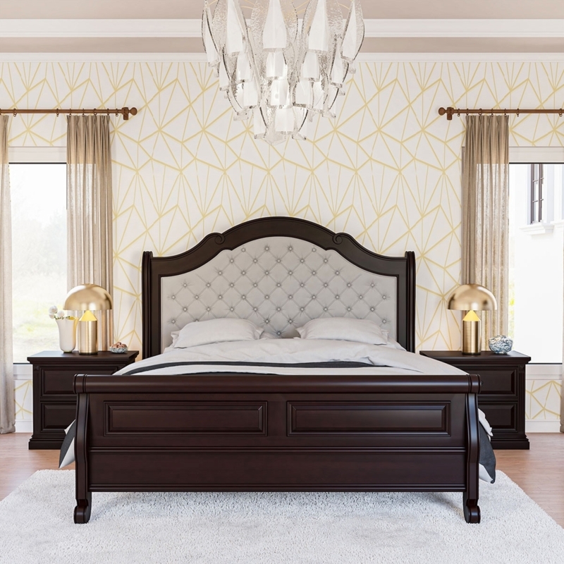 Platform Bed Vertical Channeled Headboard Extra Wide Rails Modern Rustic