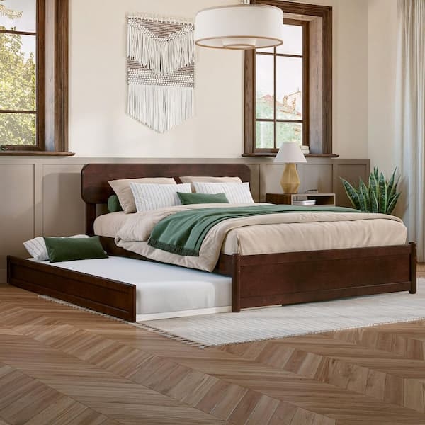 Platform Bed Walnut Finish Integrated Storage Drawers Transitional Style