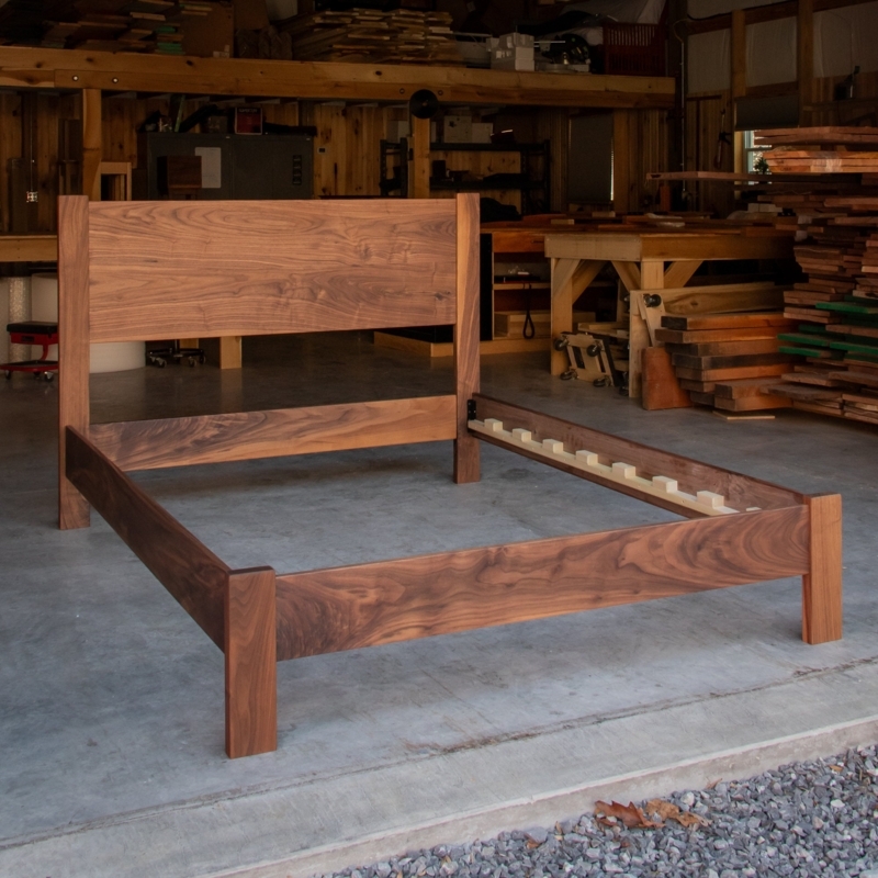 Platform Bed Walnut Straight Headboard Minimalist Matte Finish