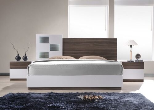 Platform Bed White Glossy Extended Headboard Floating Nightstands