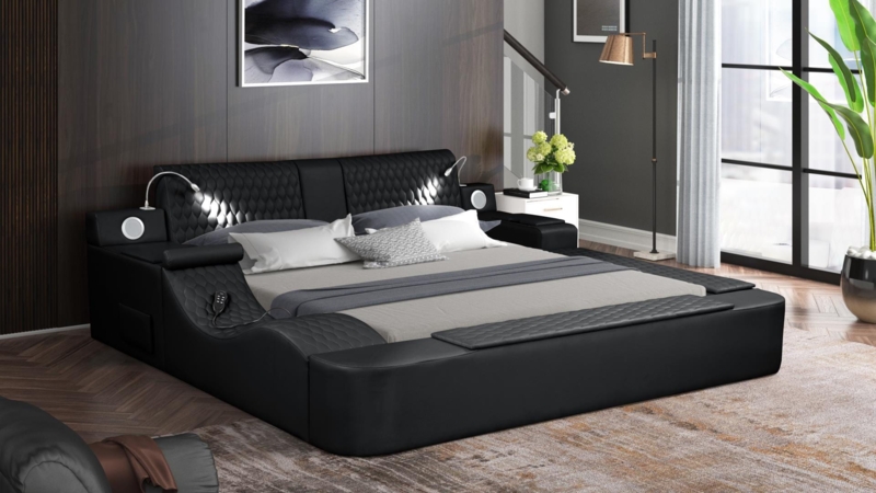 Platform Bed White Low Profile Curved Side Rails Channeled