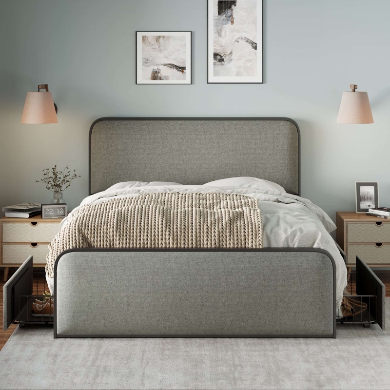 Platform Bed with Arched Channel Tufted Headboard