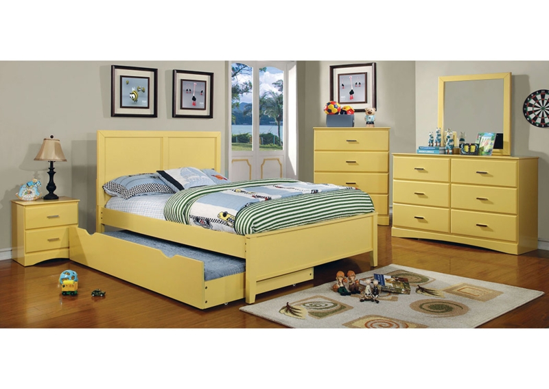 Platform Bed with Button Tufting and Integrated Pull-Out Trundle