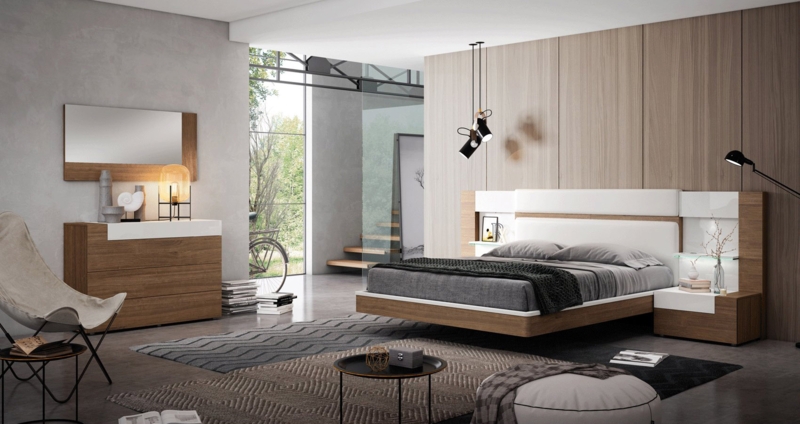 Platform Bed with Extra Wide Headboard and Floating Nightstands