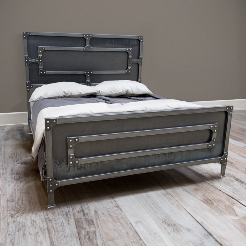 Platform Bed with Horizontal Plank Headboard & Metal Inlay