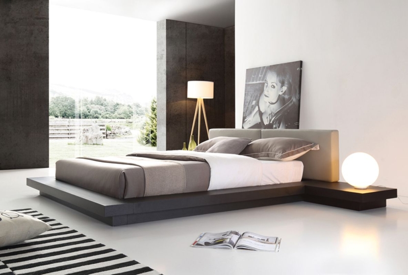 Platform Bed with Integrated Floating Nightstands in Wenge Finish