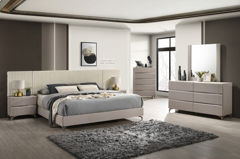 Platform Bed with Integrated LED Lighting and Extra Wide Headboard