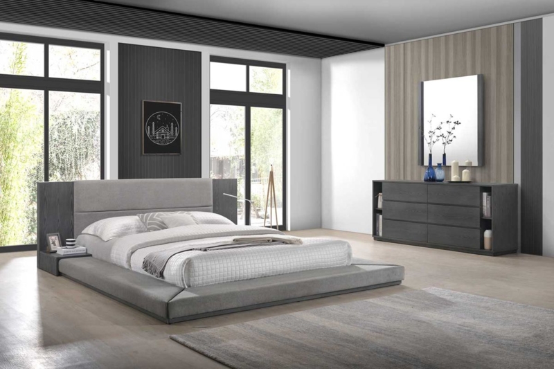 Platform Bed with Low Profile and Moody Wingback Headboard