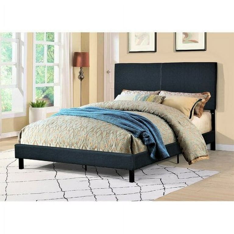 Platform Bed with Paneled Headboard and Tapered Legs in Beige